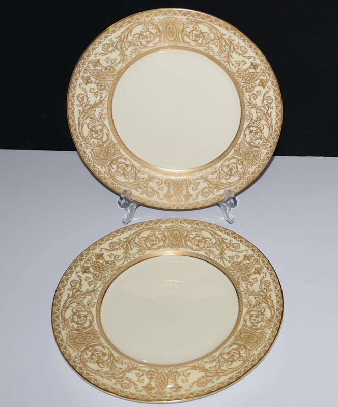 Set of 2 Royal Worcester EMBASSY Gold Filigree 10.5” Dinner Plates