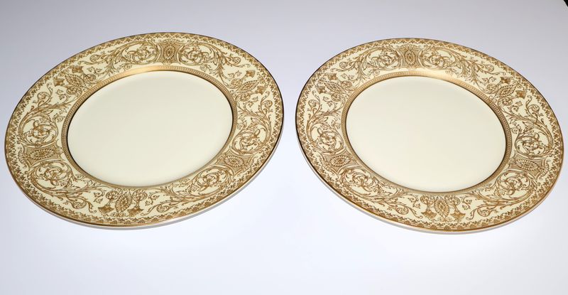 Set of 2 Royal Worcester EMBASSY Gold Filigree 10.5” Dinner Plates