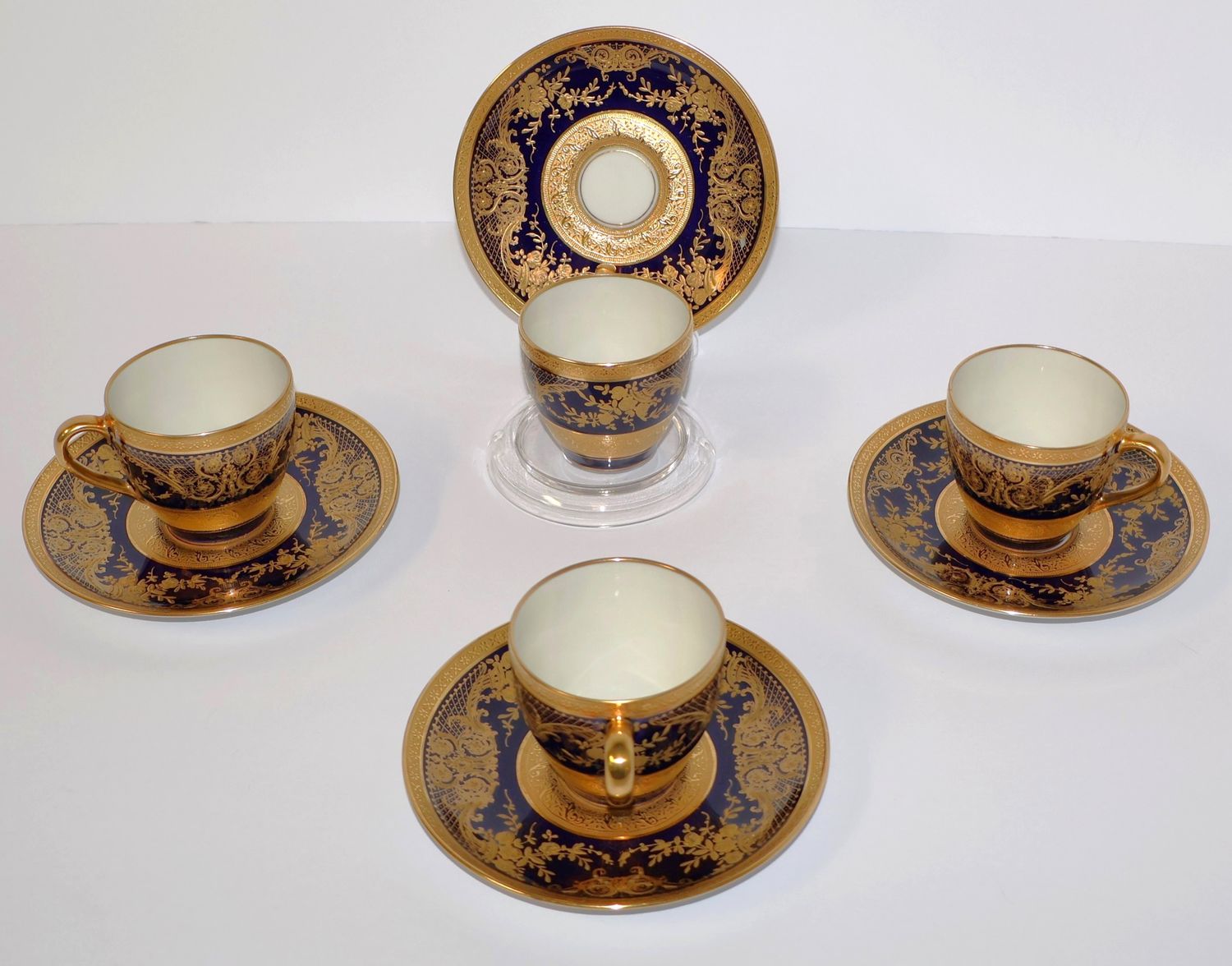 C. Ahrenfeldt Limoges Depose Cobalt &amp; Gold (Set of 4) Demitasse Cups &amp; Saucers