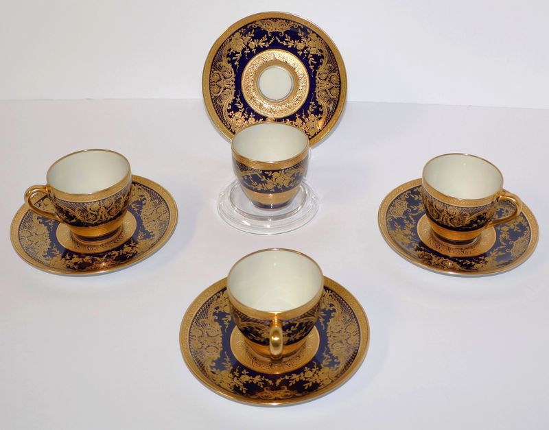 C. Ahrenfeldt Limoges Depose Cobalt &amp; Gold (Set of 4) Demitasse Cups &amp; Saucers