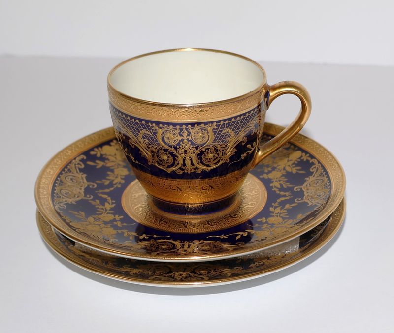 Charles Ahrenfeldt Limoges Depose Cobalt &amp; Gold Demitasse (1) Cup &amp; (2) Saucers