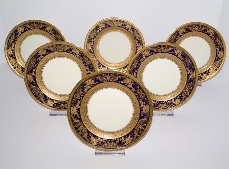 Charles Ahrenfeldt Limoges Depose Cobalt &amp; Gold (Set of 6) Bread &amp; Butter Plates