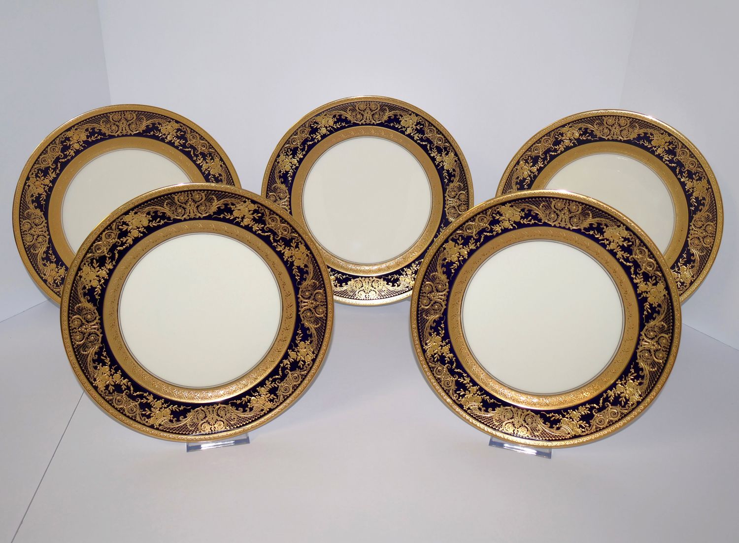 Charles Ahrenfeldt Limoges Depose Cobalt &amp; Gold (Set of 5) 9 3/4&quot; Dinner Plates