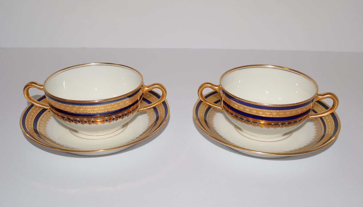 Theodore Haviland Limoges (Set of 2) Bouillon Cups &amp; Saucers for Sisson Brothers-Weldon