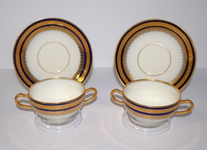 Theodore Haviland Limoges (Set of 2) Bouillon Cups &amp; Saucers for Sisson Brothers-Weldon