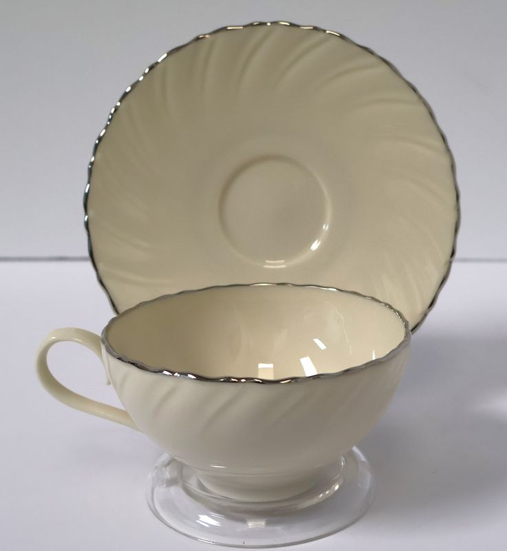 Lenox Weatherly Ivory Cup &amp; Saucer Set – Elegant Swirl Design with Platinum Trim