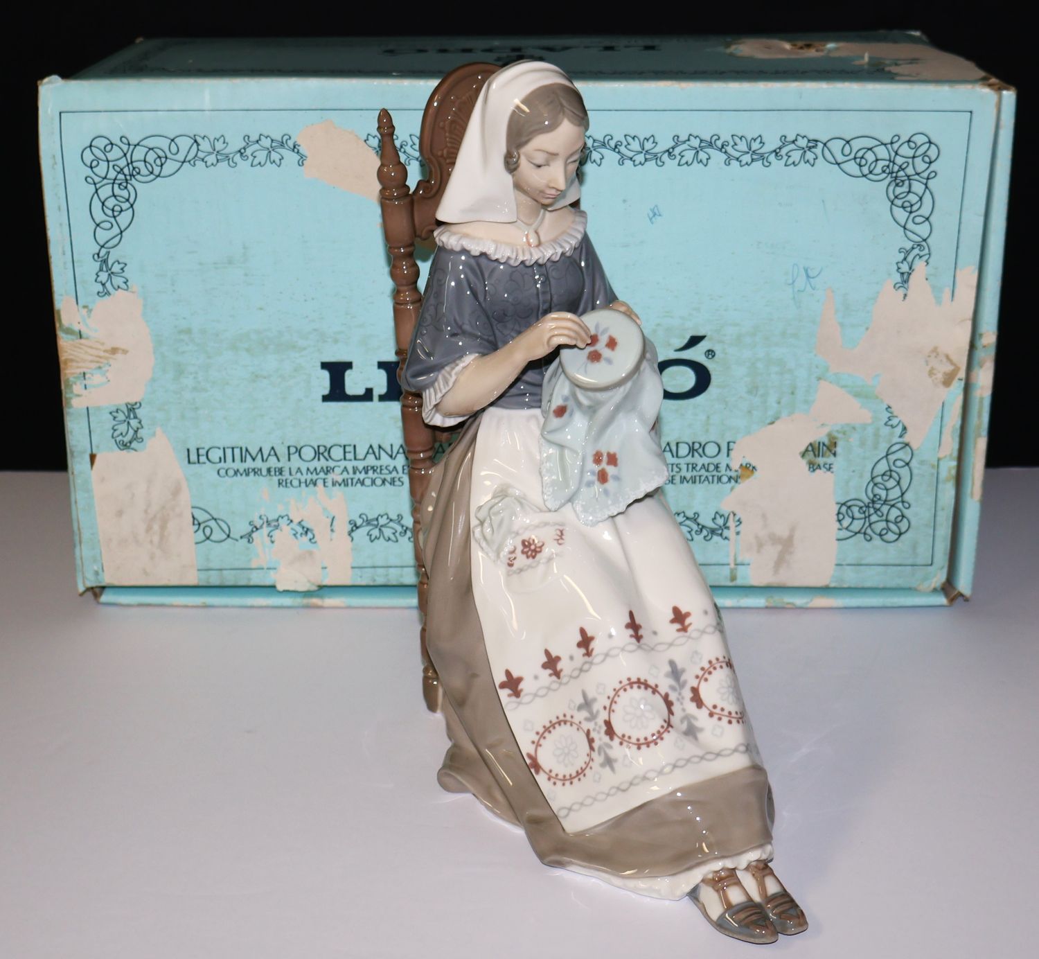 Lladro &quot;Embroiderer&quot; Seated Lady Sewing Figurine #4865 - Mint in Original Box