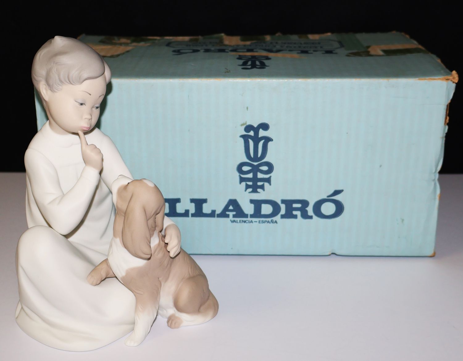 Lladro “Boy with Dog” #4522 Matte Porcelain Figurine – 7 1/2” Tall - Mint in Box