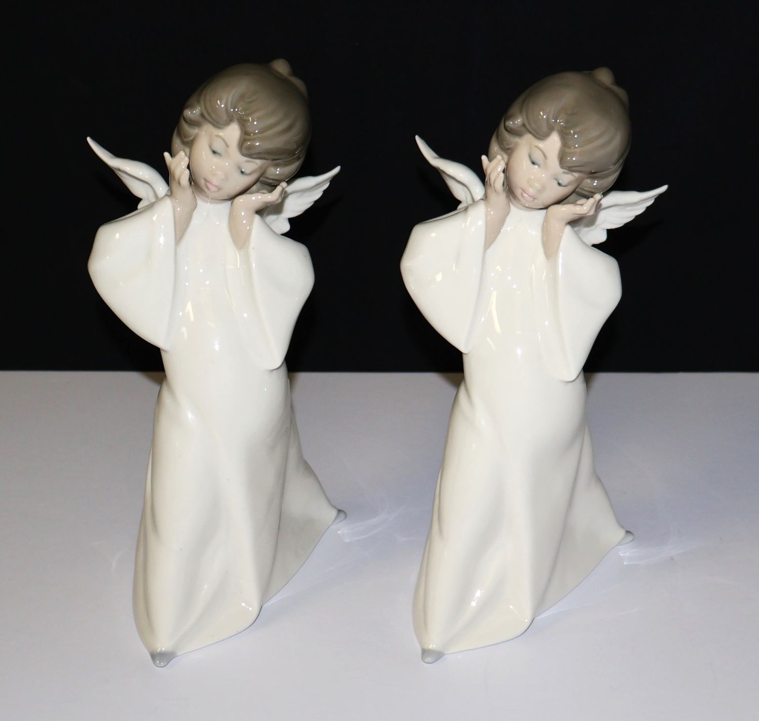 Set of 2 Lladro “Cherub Puzzled” 8 3/4&quot; Gloss Porcelain Angel Figurines #4959
