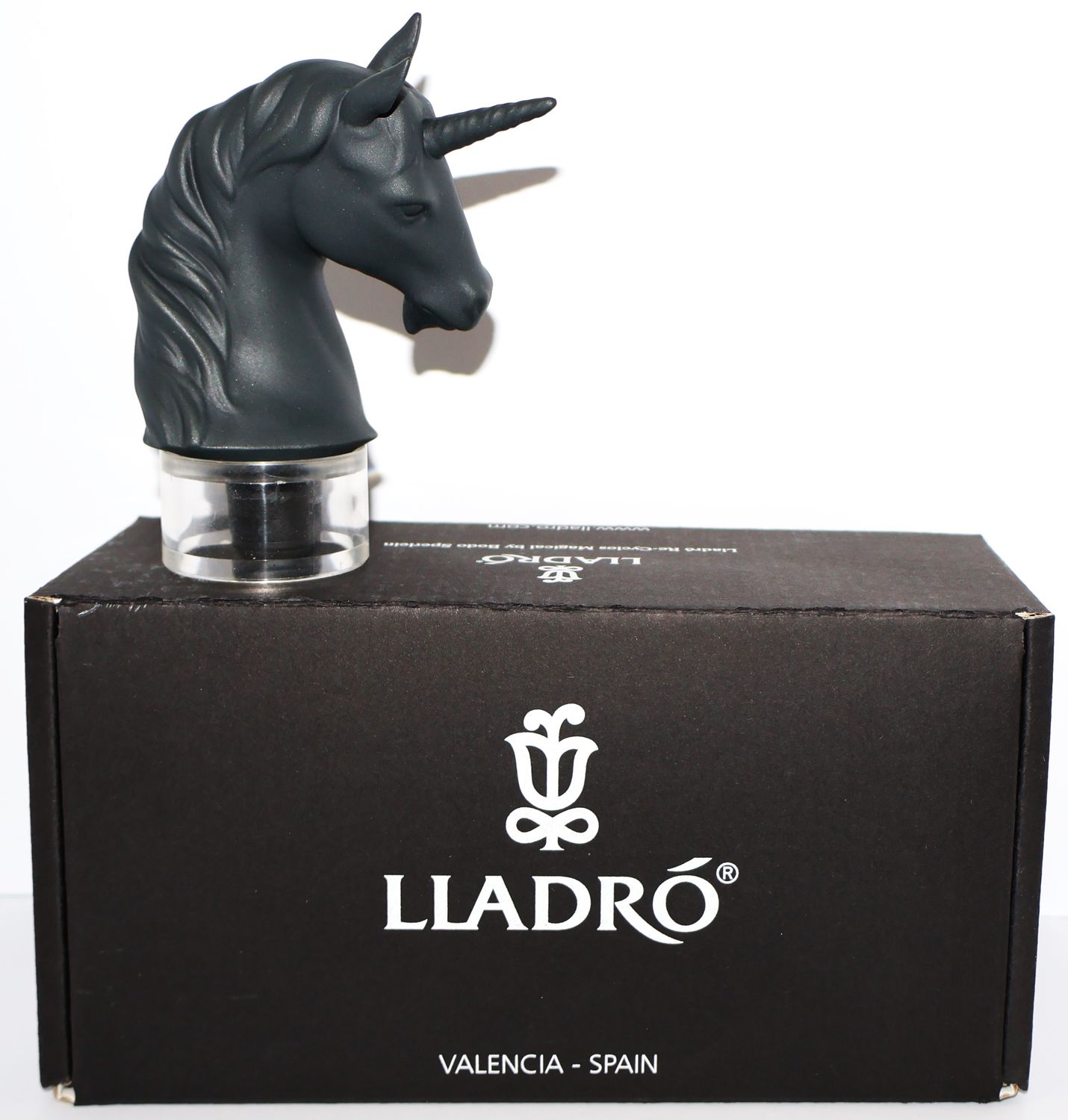 Lladro Bacchus Black Matte Unicorn Figural Bottle Stopper #17095 in Box - RARE