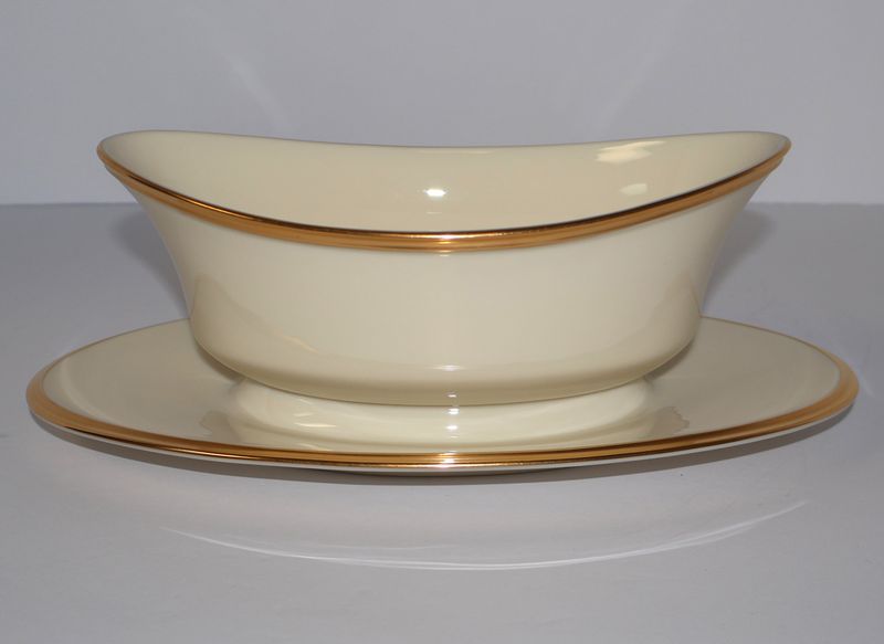 Lenox Eternal Gravy Boat with Attached Underplate – Ivory &amp; Gold Trim  | Made in USA