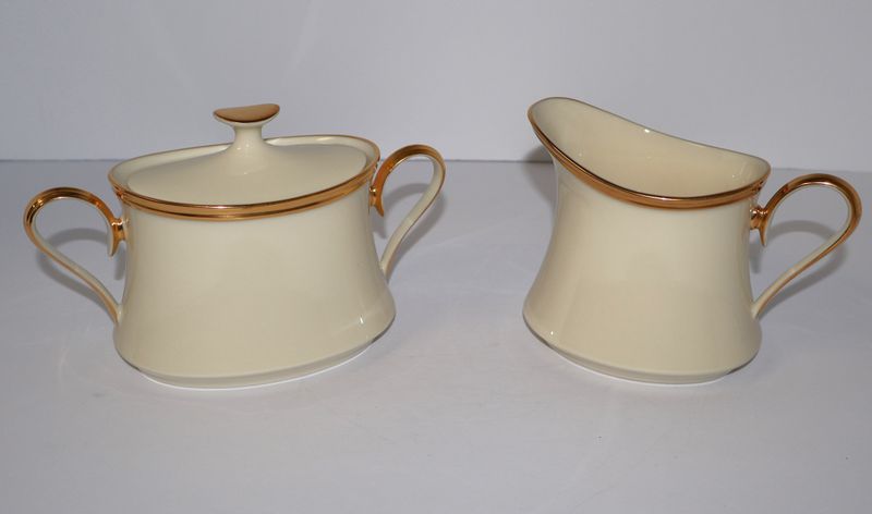 Lenox Eternal Creamer &amp; Sugar Bowl with Lid – Ivory with Gold Trim | Made in USA