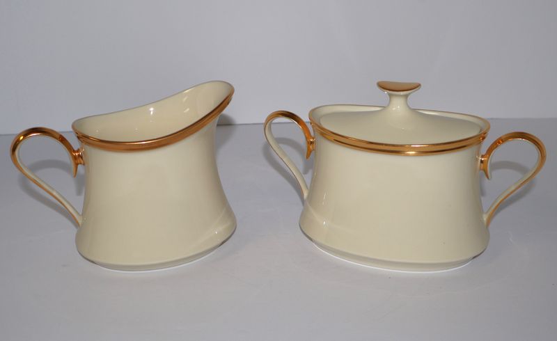 Lenox Eternal Creamer &amp; Sugar Bowl with Lid – Ivory with Gold Trim | Made in USA