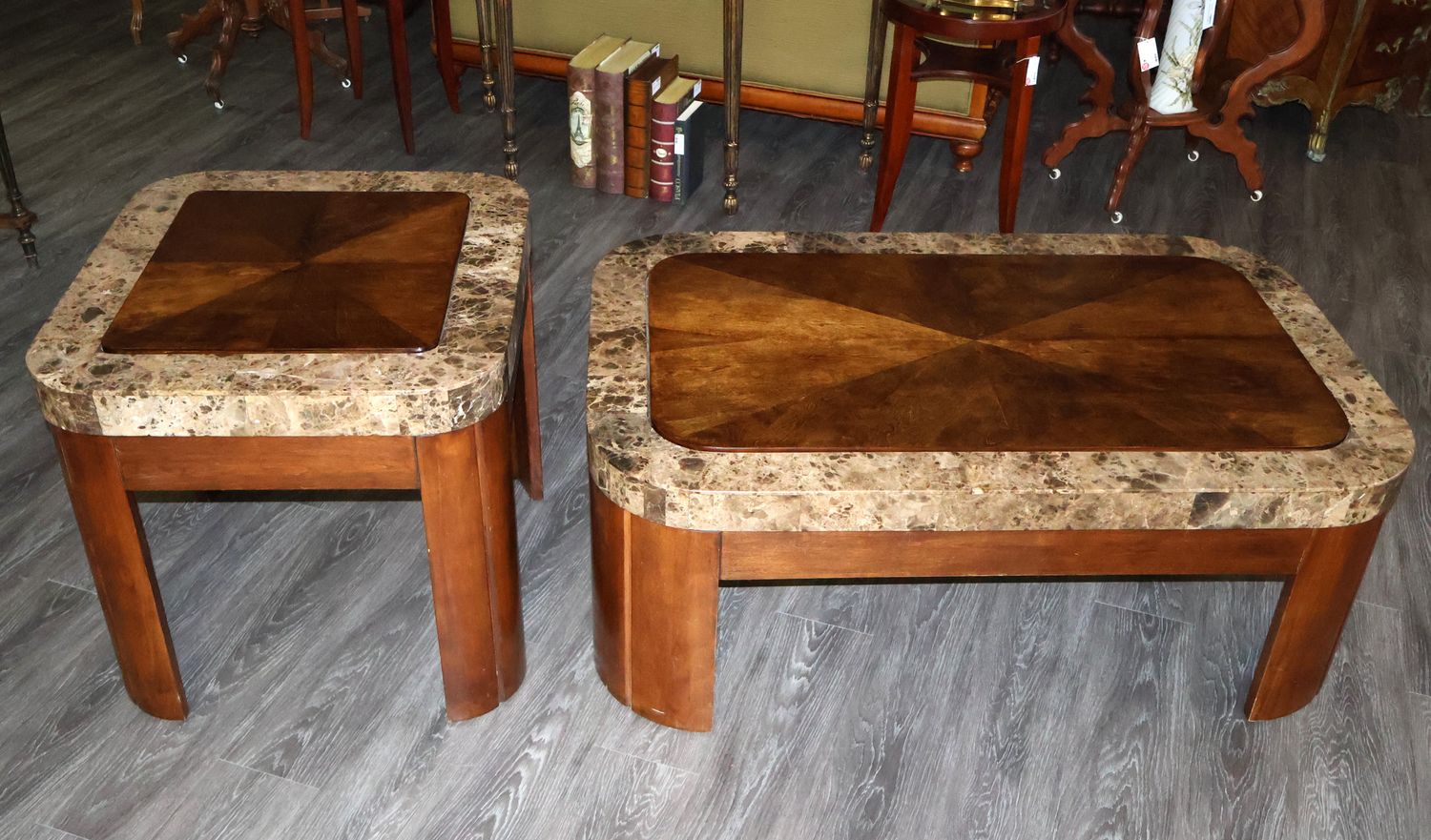 Ashley Furniture Mahogany &amp; Faux Marble Coffee Table with Side End Table