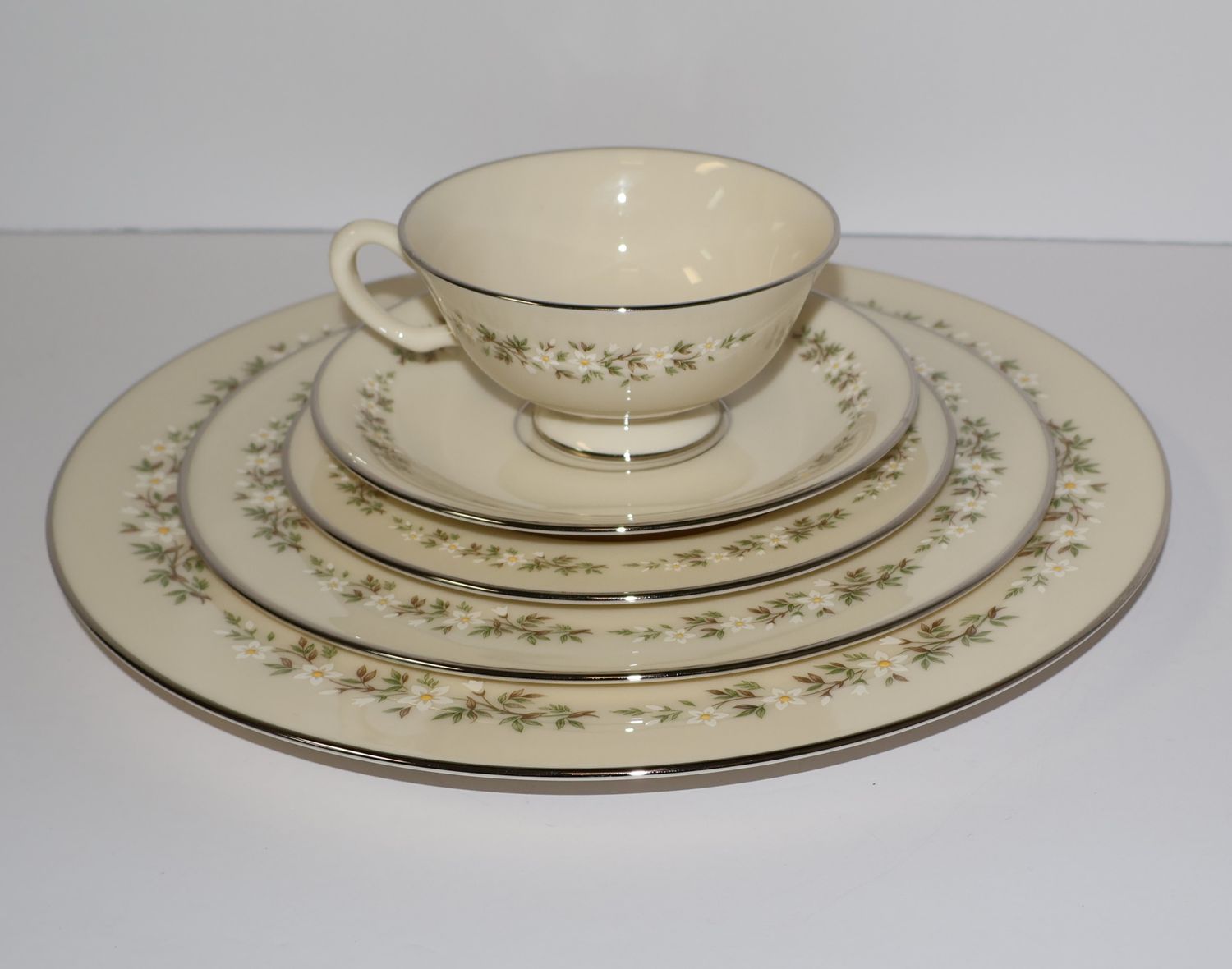 Lenox Brookdale 5-Piece Place Setting – Floral &amp; Platinum Trim | Multiple Sets Available