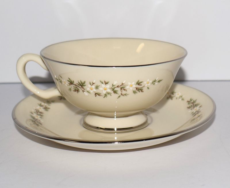 Lenox Brookdale Footed Cup &amp; Saucer – Floral with Platinum Trim | Multiple Sets Available