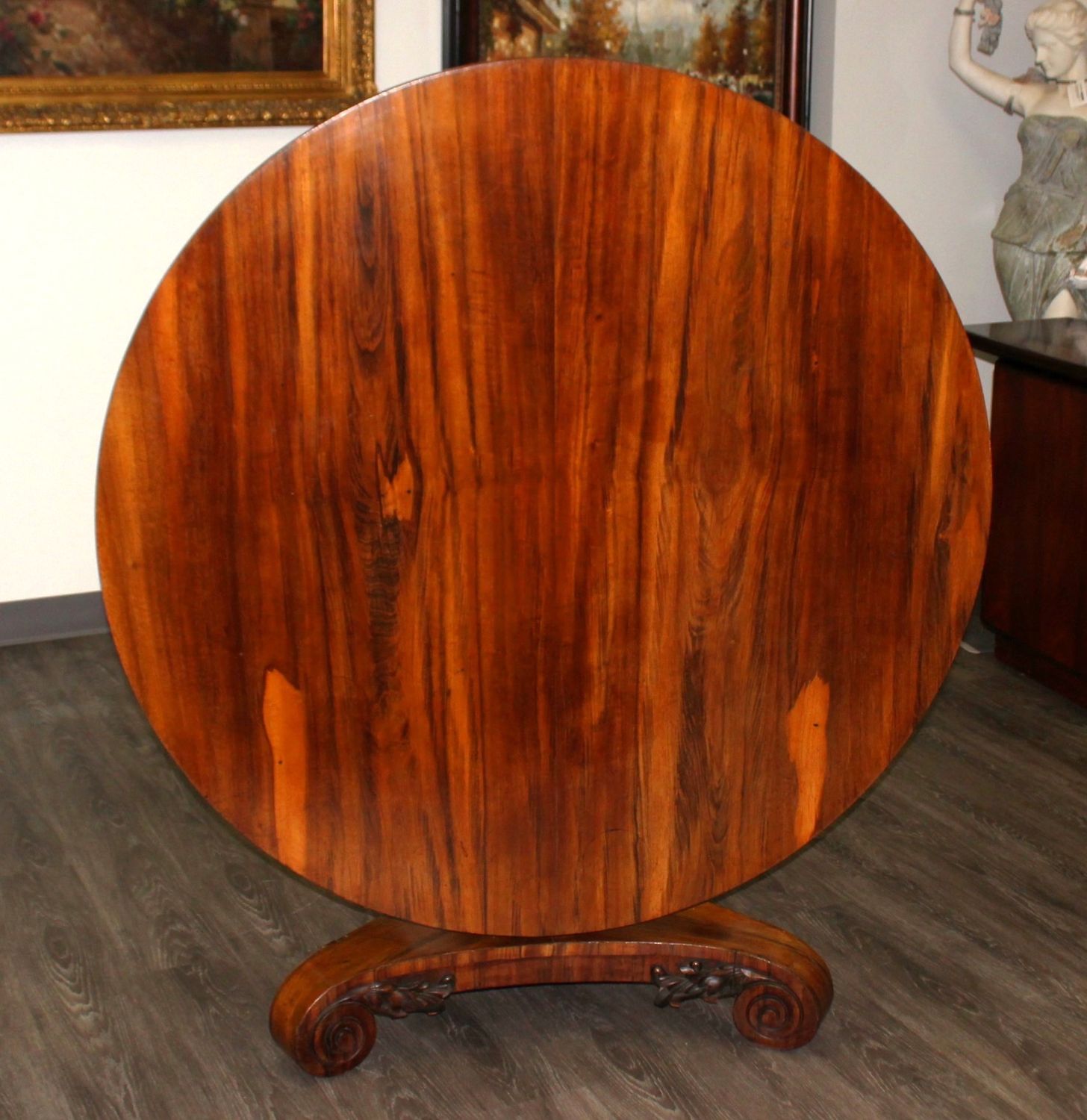 Antique English Regency Rosewood 50” Round Tilt-Top Center or Breakfast Table