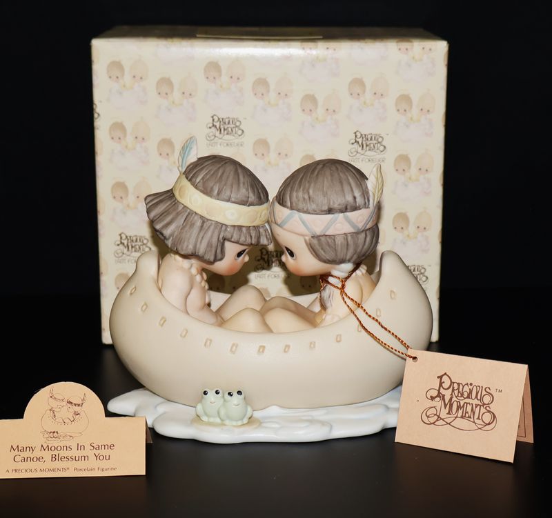 Precious Moments 1988 Figurine #520772 – “Many Moons in Same Canoe, Blessum You” (With Box)