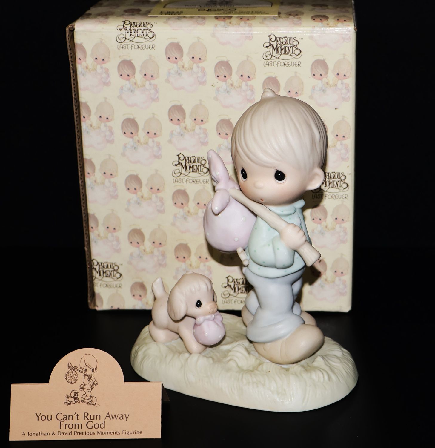 Precious Moments Figurine #E-0525 – “You Can’t Run Away From God” (1983) with Original Box