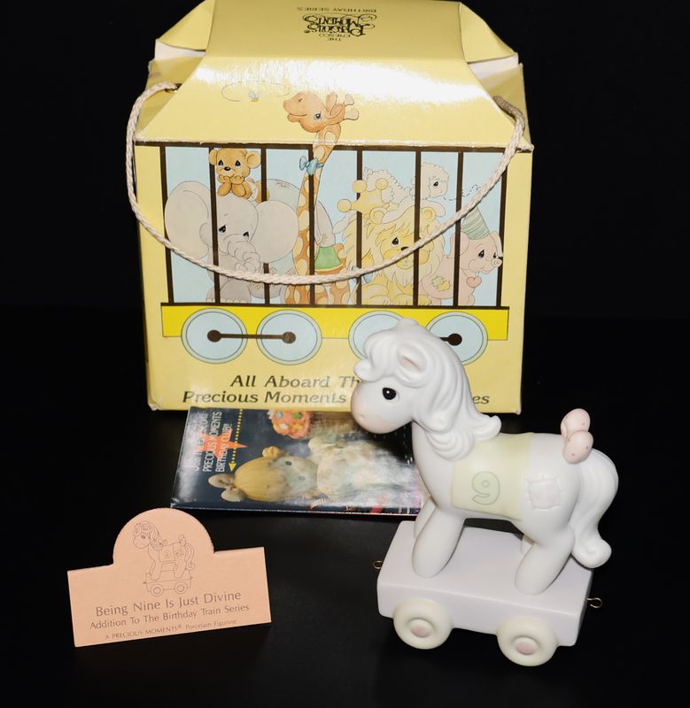 Precious Moments “Being Nine Is Just Devine” Age 9 Birthday Train Figurine #521833 (with Box)