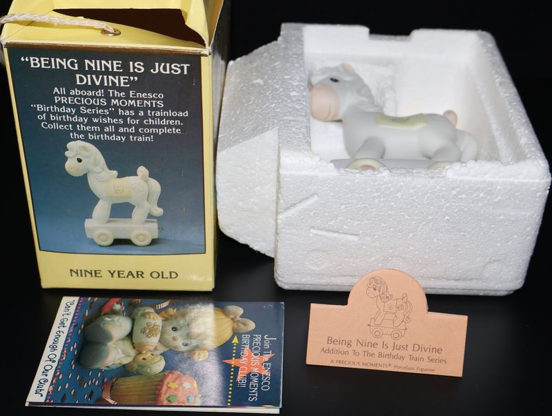 Precious Moments “Being Nine Is Just Devine” Age 9 Birthday Train Figurine #521833 (with Box)