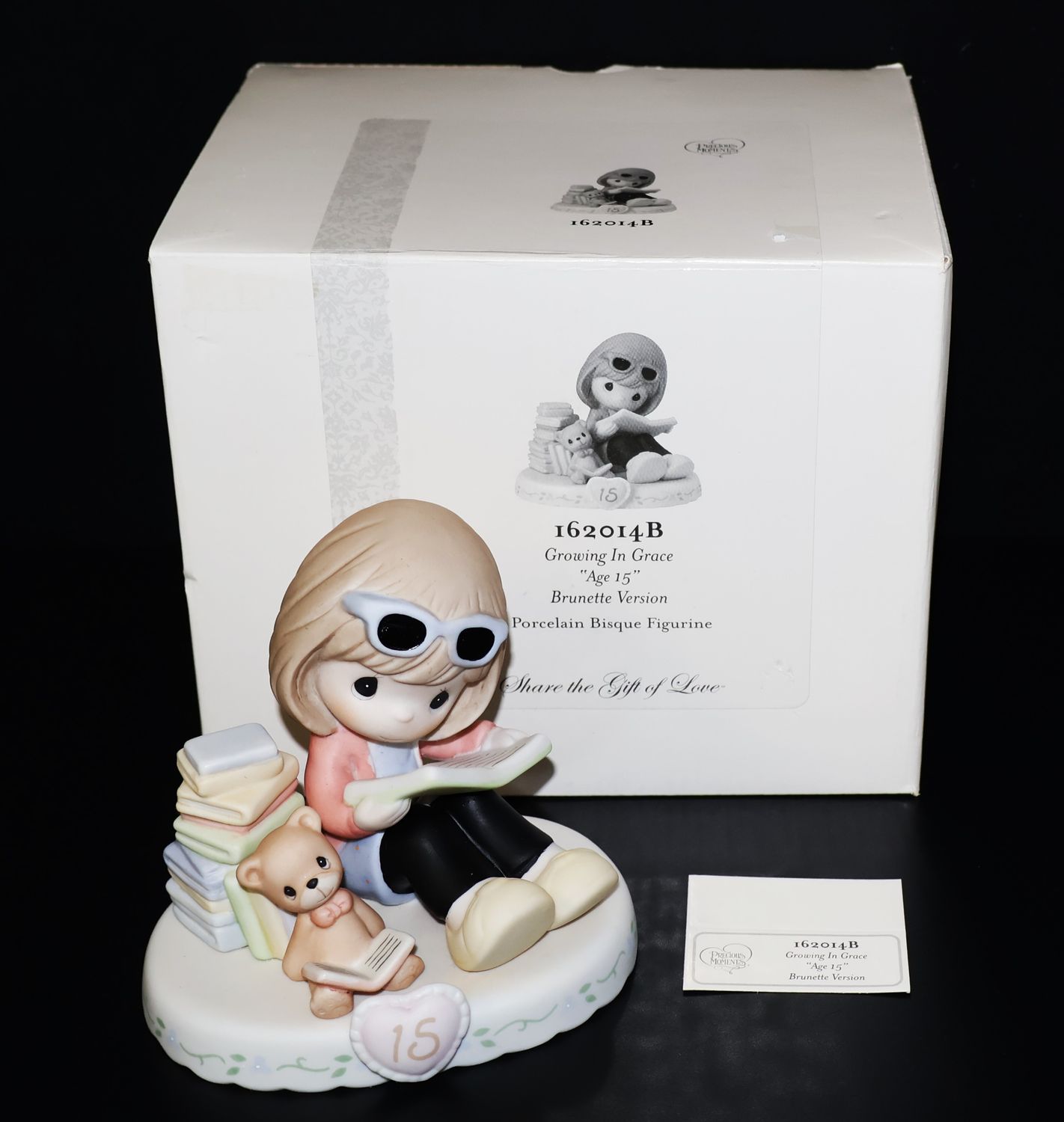 Precious Moments “Growing in Grace” Age 15 Brunette Girl Figurine (#162014B) with Original Box