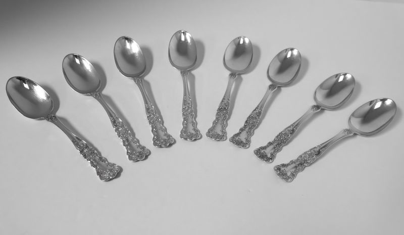 Set of 8 Gorham “Buttercup” Sterling Silver Teaspoons – 5 3/4” – Old Mark – No Monogram