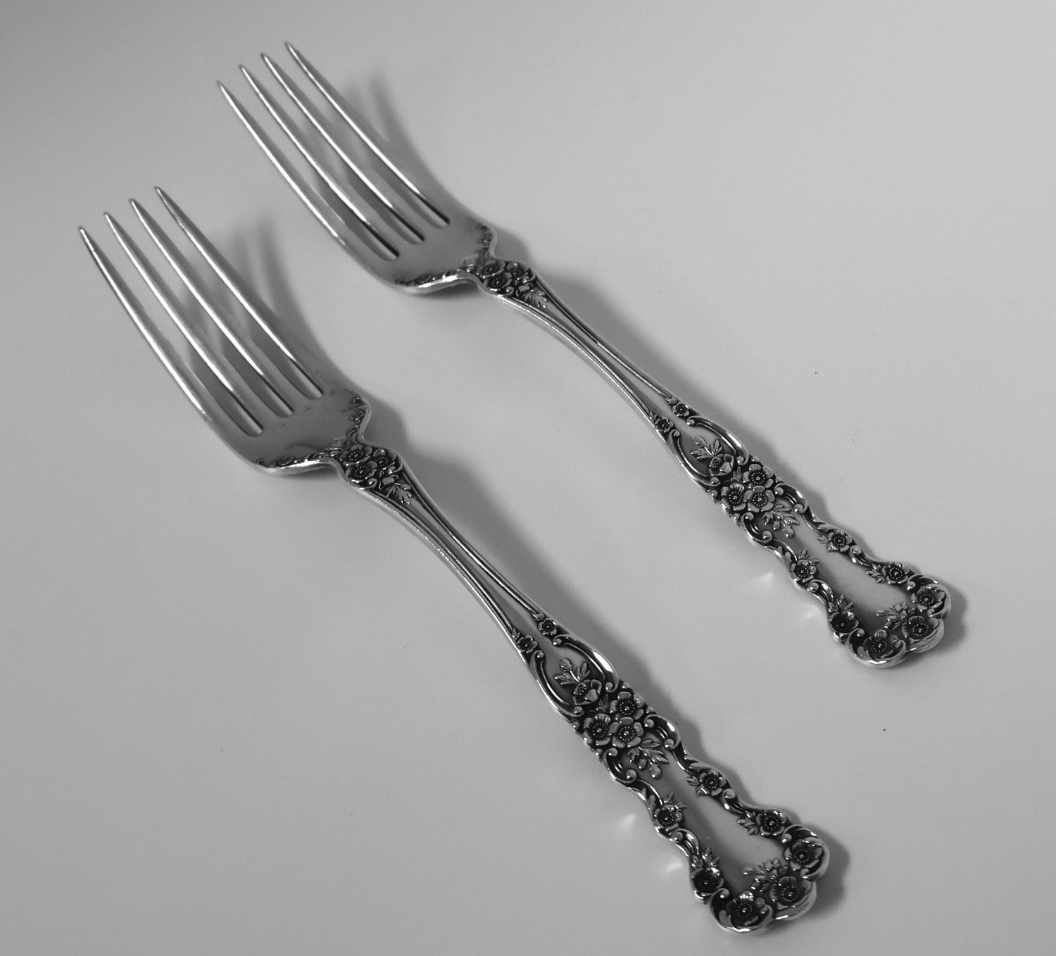 Set of 2 Gorham Buttercup Sterling Silver 7” Forks – Early Hallmark – No Monogram