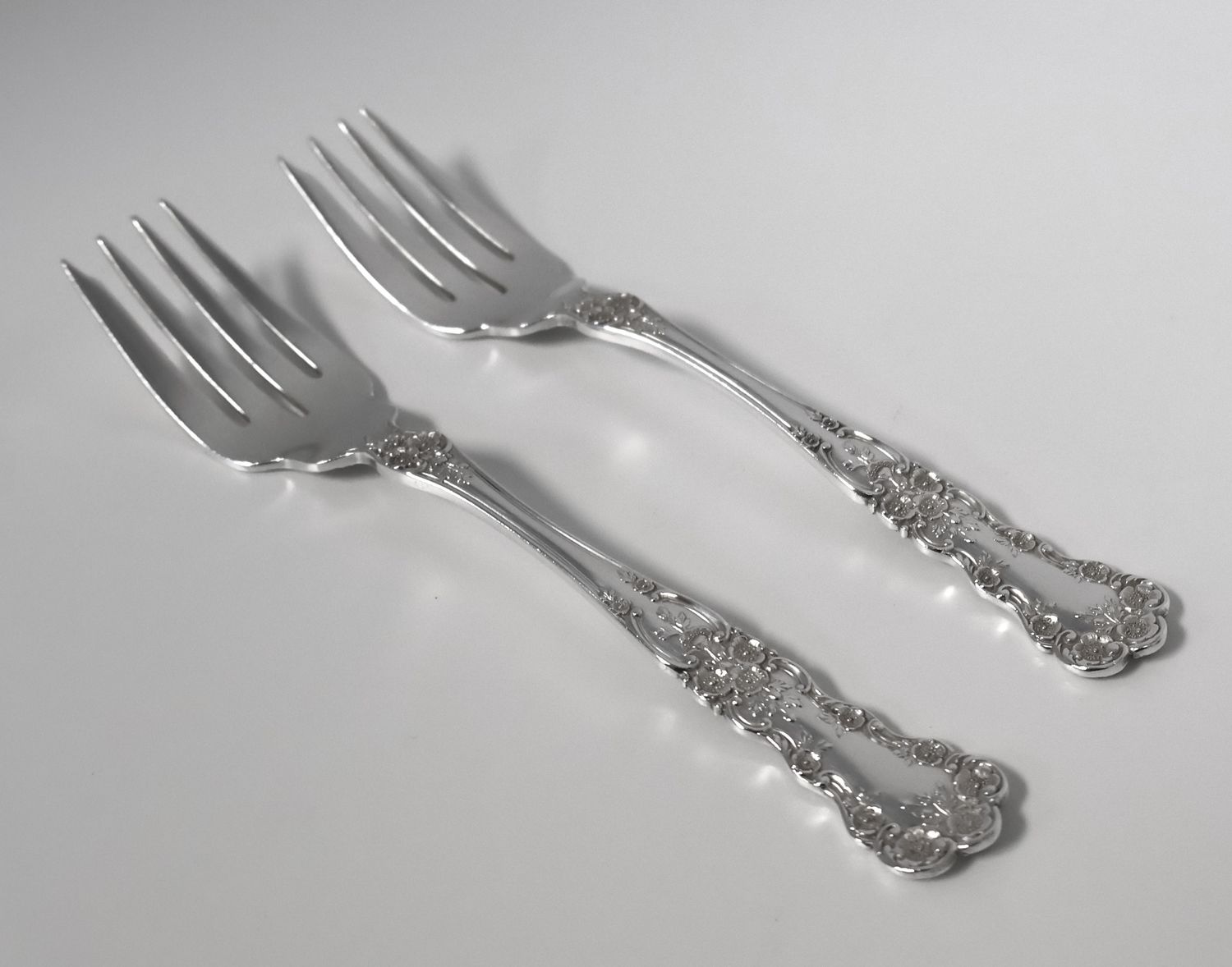 Set of 2 Gorham Buttercup Sterling Silver 6 1/4” Salad Forks – Early Hallmark – No Monogram
