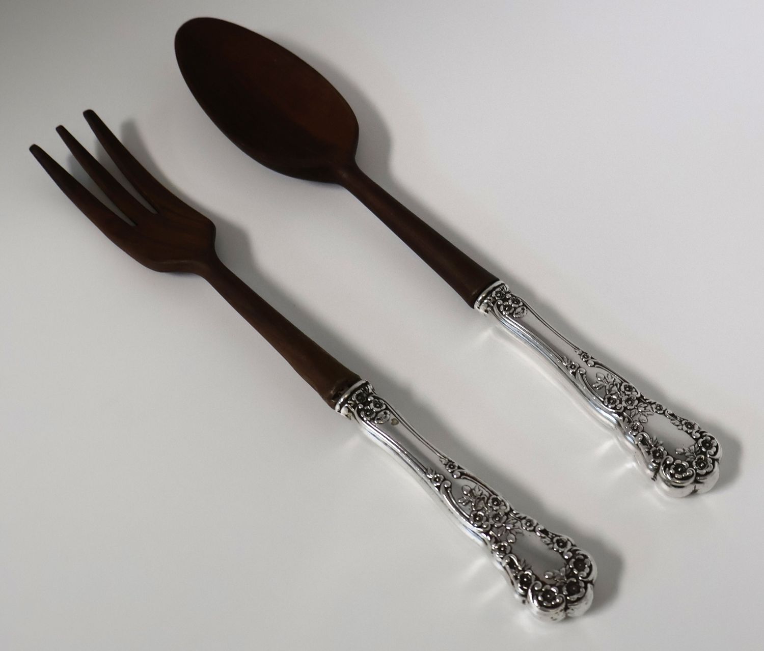 Gorham Buttercup Sterling Silver 2-Piece Salad Serving Set – Wood Implements – No Monogram