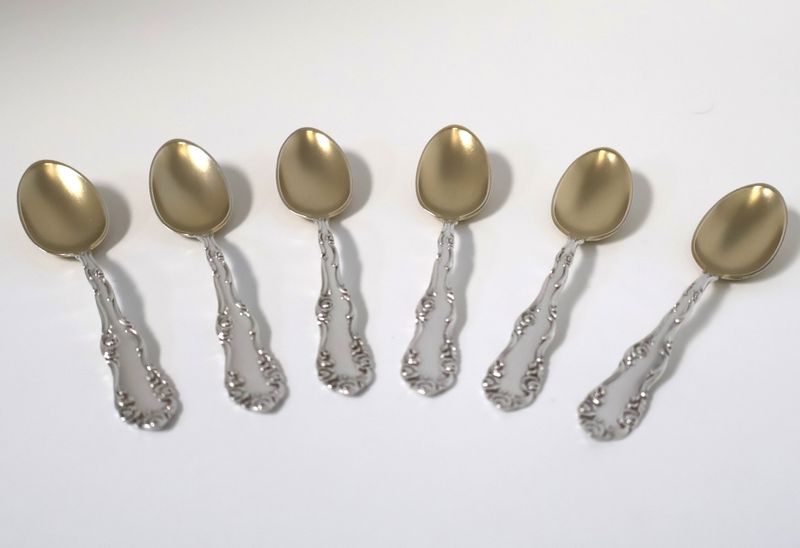 Set of 6 Towle “Old English” Sterling Silver Demitasse Spoons – Gold Wash Bowls – No Monogram