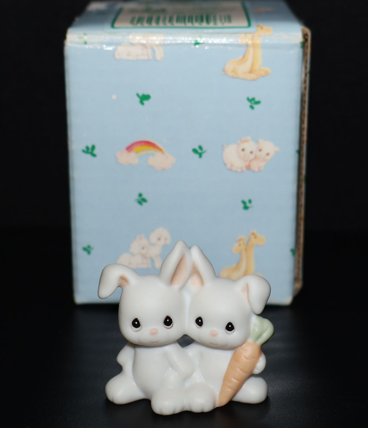 Precious Moments 1992 “Two by Two” Bunnies with Carrot Figurine #530123 with Original Box