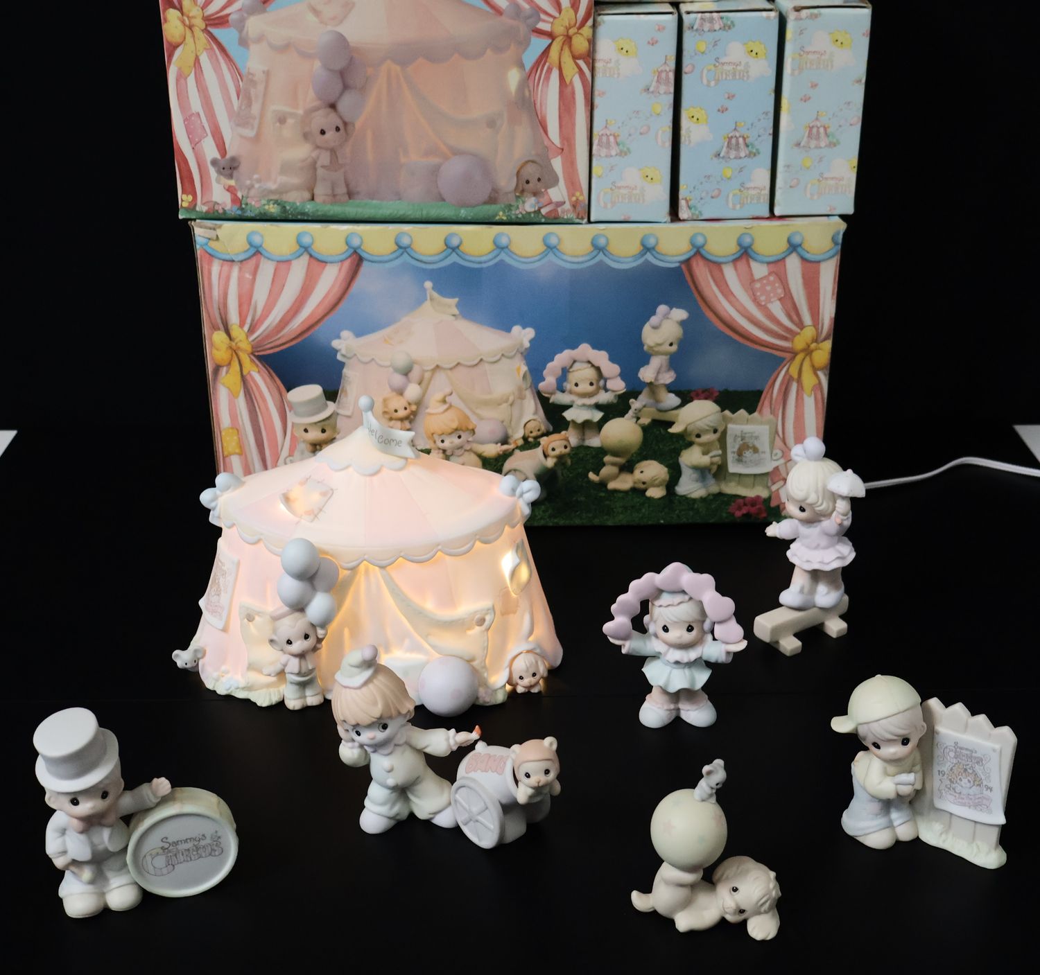 Precious Moments “Sammy’s Circus” #604070 Complete with Cord and Original Boxes
