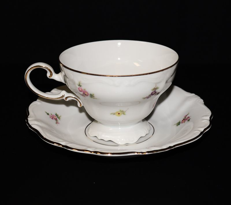 Johann Haviland Rosebud Footed Cup &amp; Saucer | Multiple Sets Available