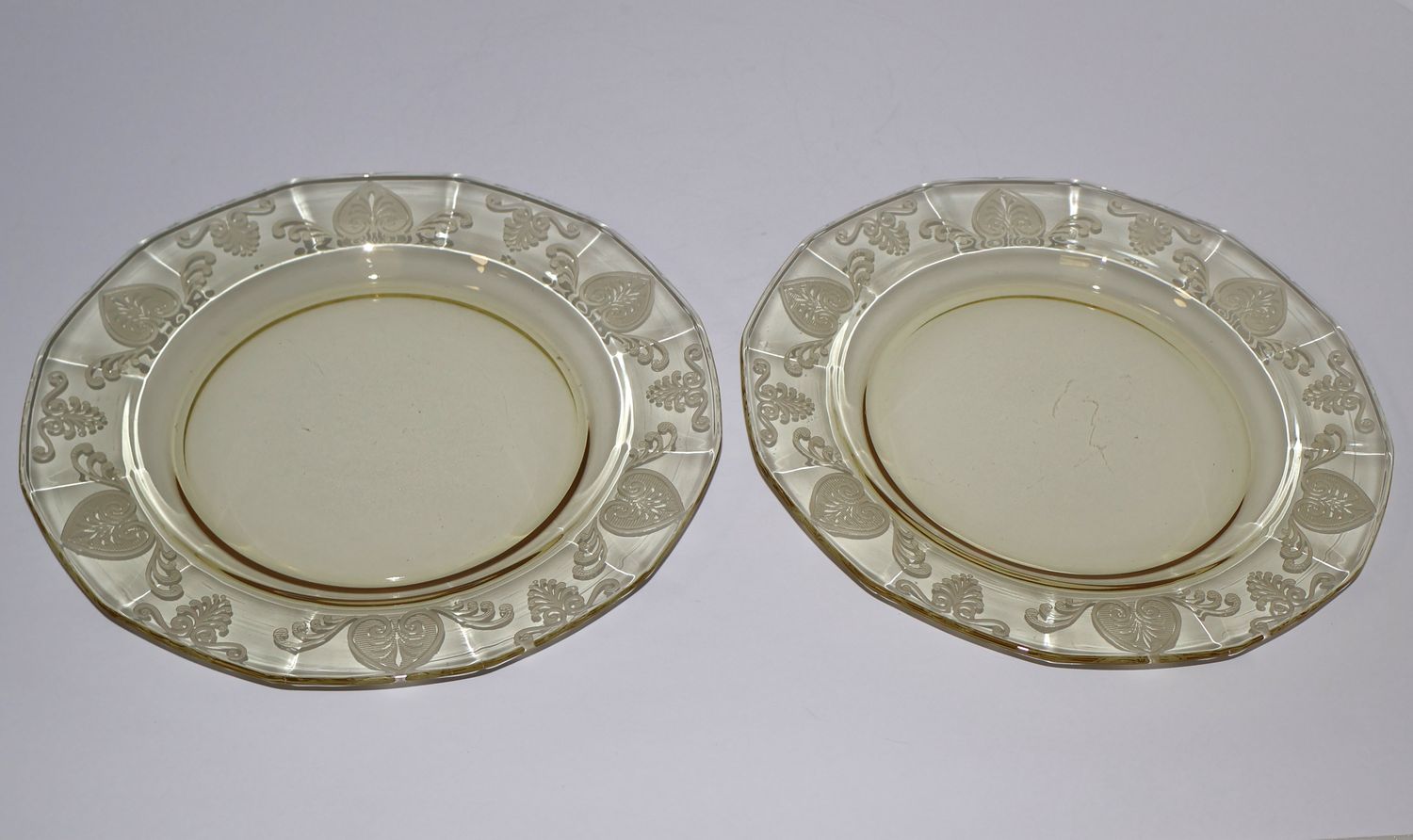 Fostoria Trojan Topaz Yellow 8 3/4” Luncheon Plates (Set of 2) | Multiple Sets Available