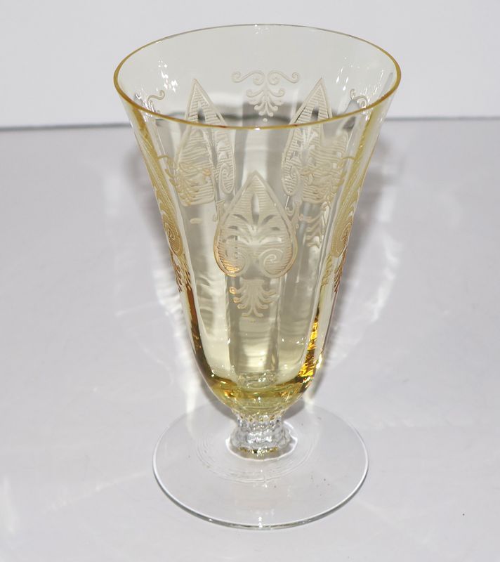 Fostoria Trojan Topaz Yellow 9 Oz. Etched Glass Footed Tumbler | 5 3/8” Tall
