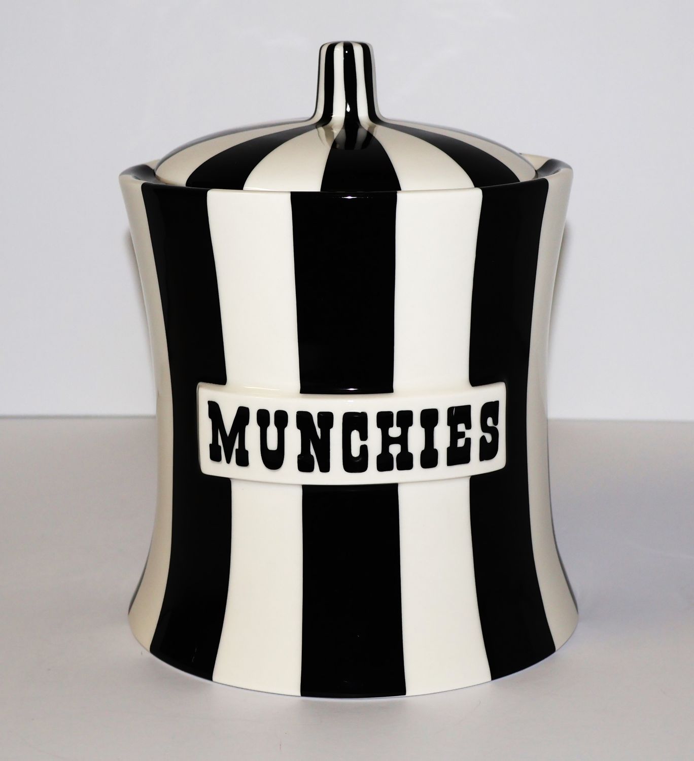 Jonathan Adler Vice &quot;MUNCHIES&quot; Canister | Black &amp; White Striped Porcelain Jar with Lid