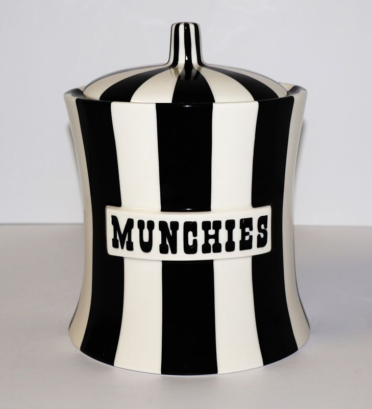 Jonathan Adler Vice &quot;MUNCHIES&quot; Canister | Black &amp; White Striped Porcelain Jar with Lid