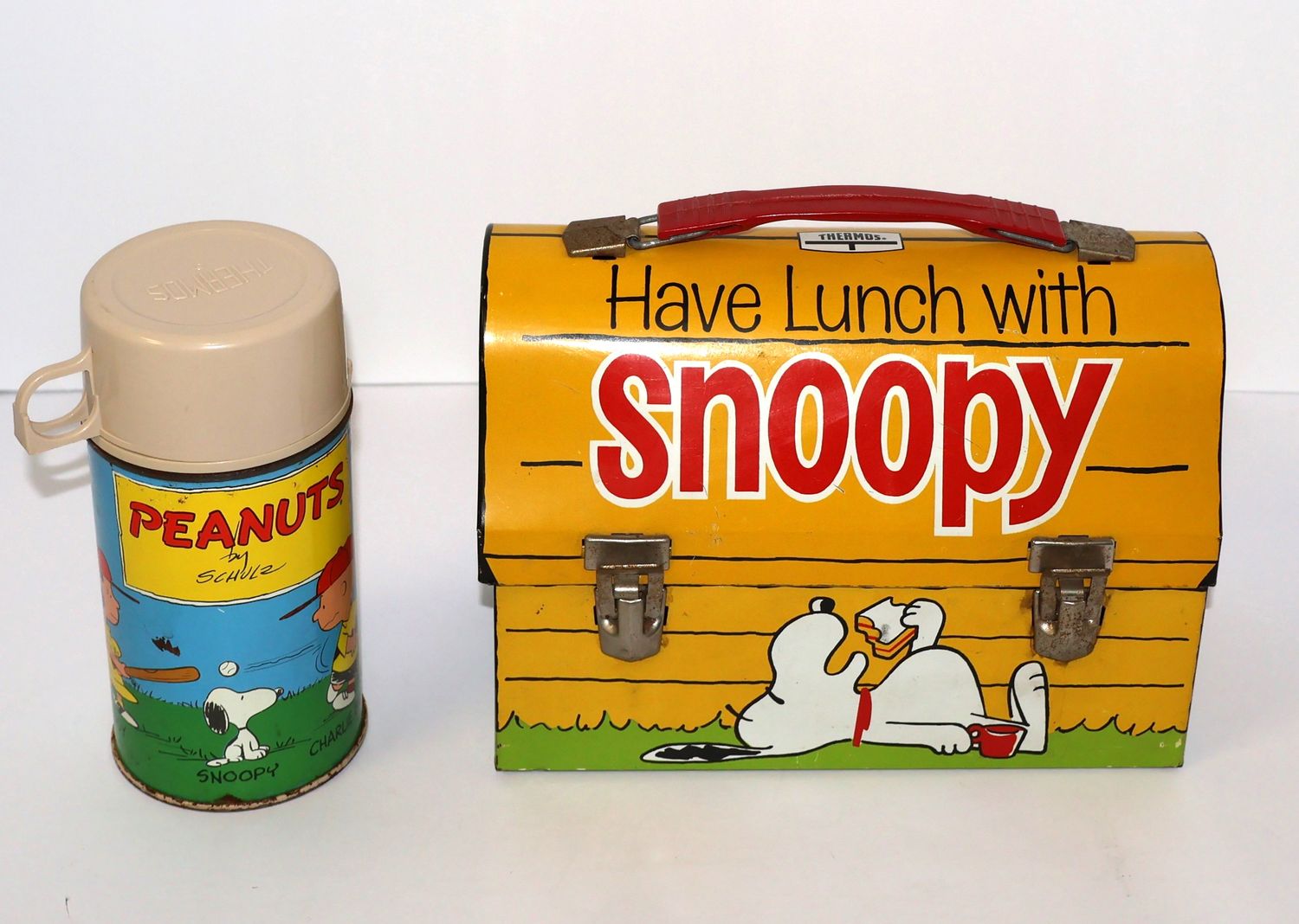 Peanuts “Have Lunch &amp; Go to School with Snoopy” 1968 Metal Lunch Box &amp; Thermos – Schulz