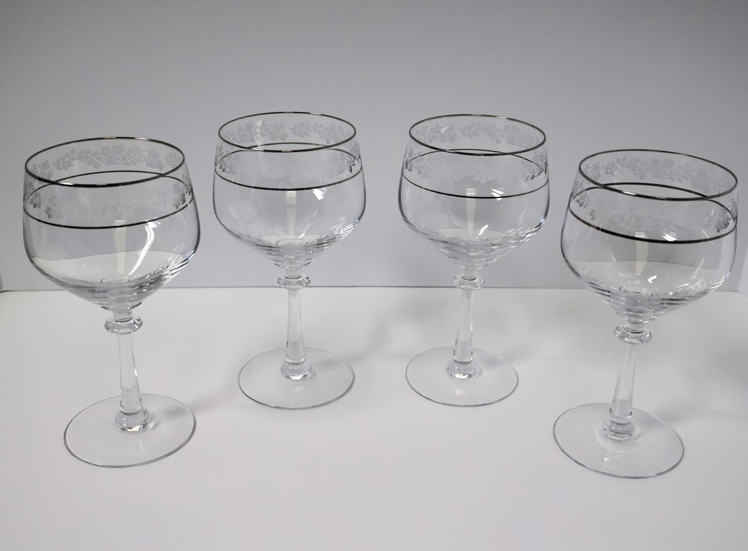 Fostoria Venise 7” Water Goblets – Platinum Trim | Set of 4 | Made in the USA