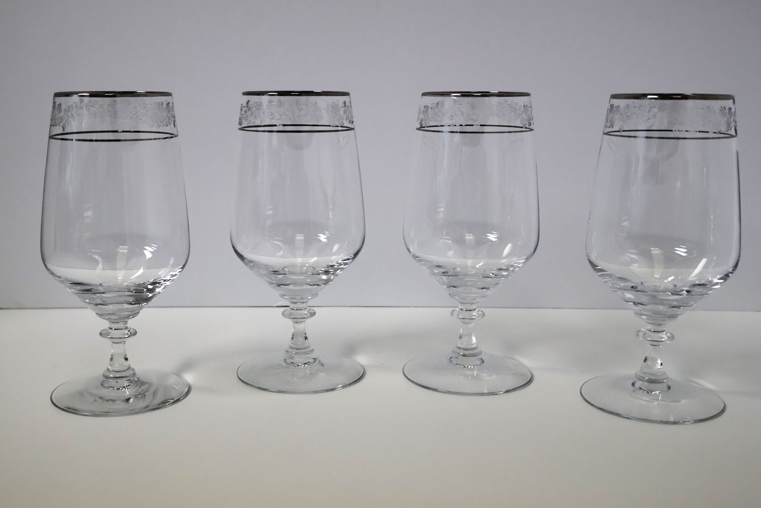 Fostoria Venise 6 7/8” Iced Tea Glasses – Platinum Trim | Set of 4 | Made in the USA