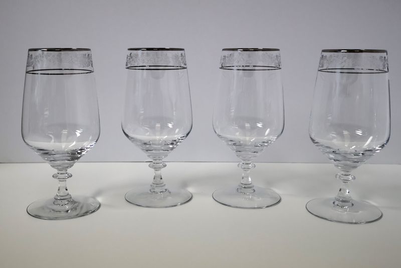 Fostoria Venise 6 7/8” Iced Tea Glasses – Platinum Trim | Set of 4 | Made in the USA