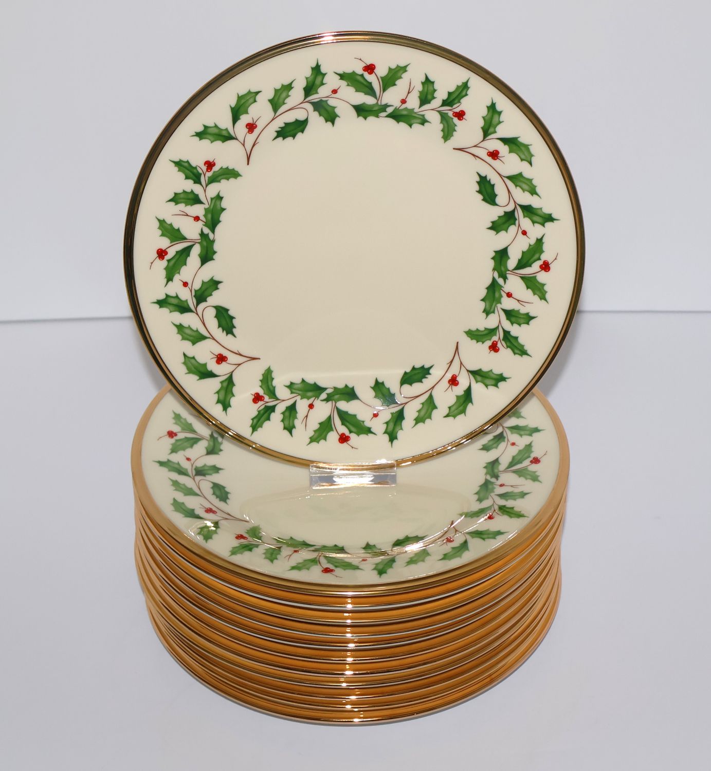 Lenox Holiday 8 1/8” Salad Plates – Set of 12 | Holly &amp; Berries | Made in the USA