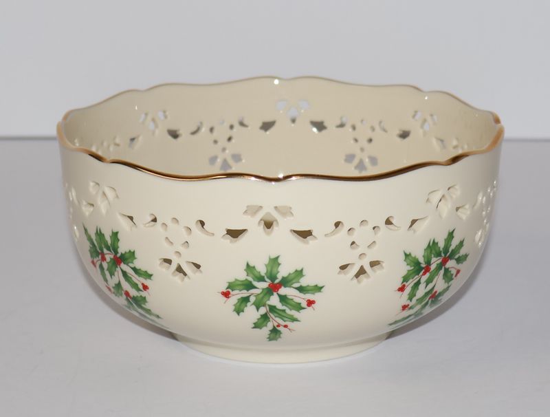 Lenox Holiday 6” Pierced All Purpose Serving Bowl – Holly &amp; Berries | Made in the USA
