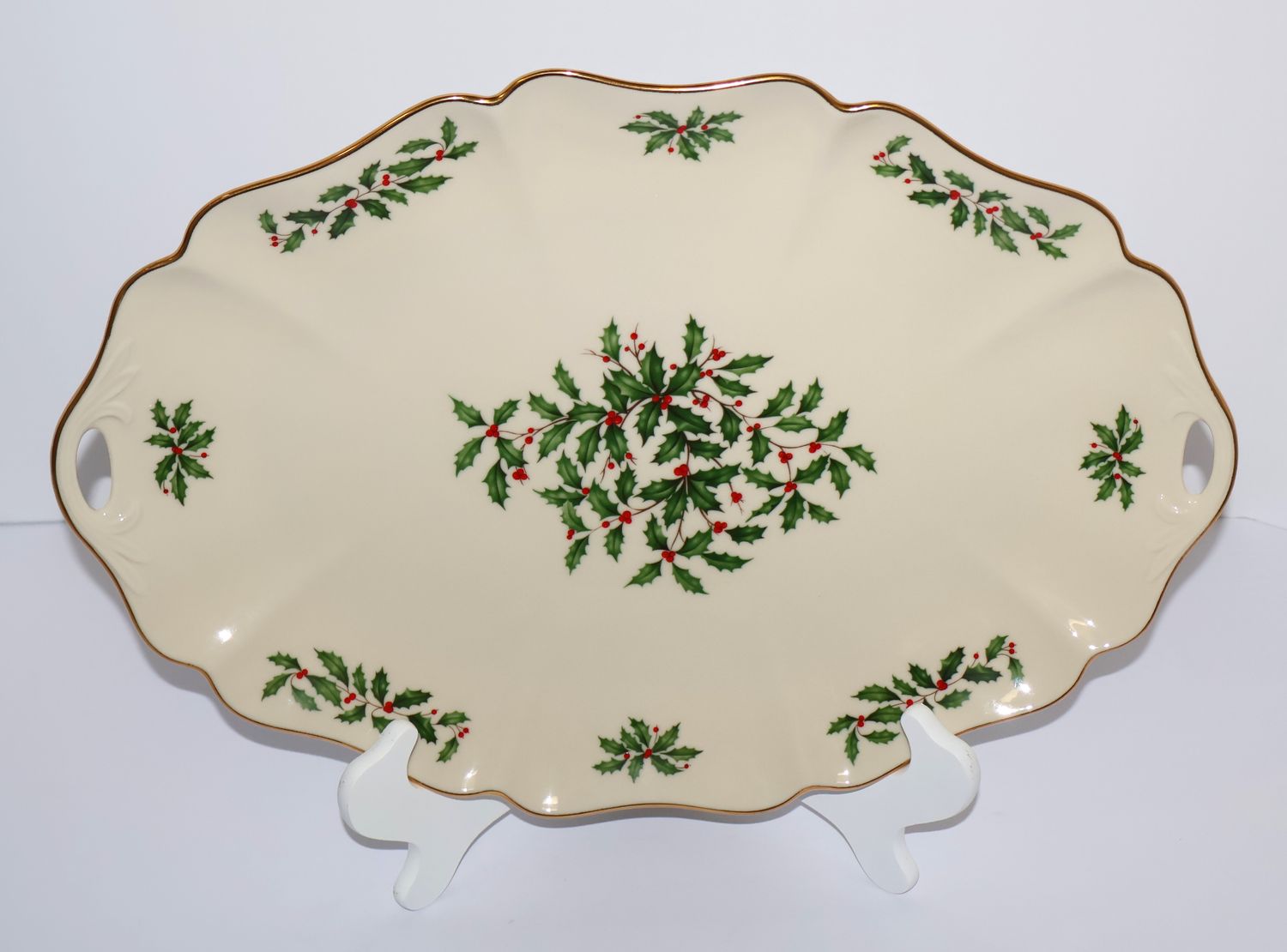 Lenox Holiday 16” Large Oval Serving Platter Tray – Holly &amp; Berries | Made in the USA