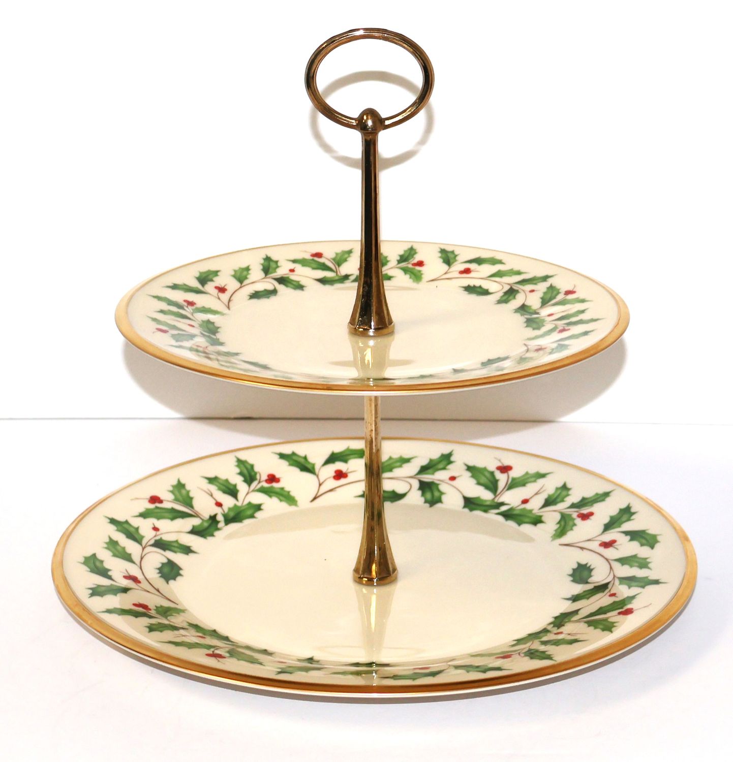 Lenox Holiday 2-Tier Dinner &amp; Salad Plate Serving Tray with Handle – Holly &amp; Berries | Made in USA