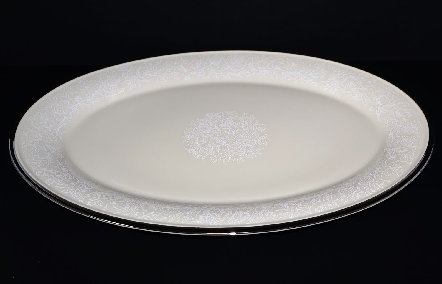 Lenox Moonspun 16” Oval Serving Platter – Platinum Trim | Made in the USA