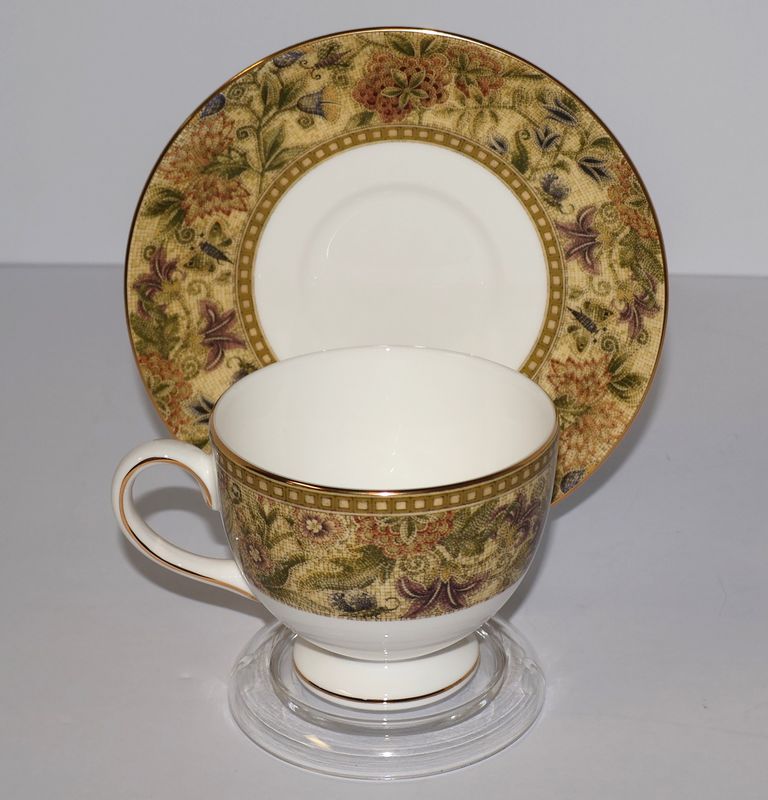 Wedgwood Floral Tapestry Footed Cup &amp; Saucer Set | Multiple Sets Available