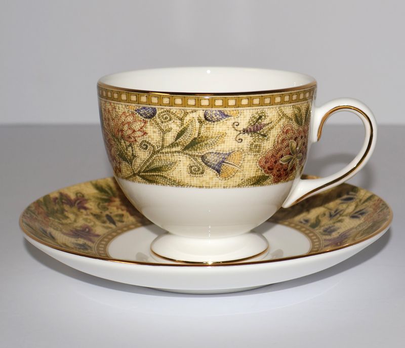 Wedgwood Floral Tapestry Footed Cup &amp; Saucer Set | Multiple Sets Available