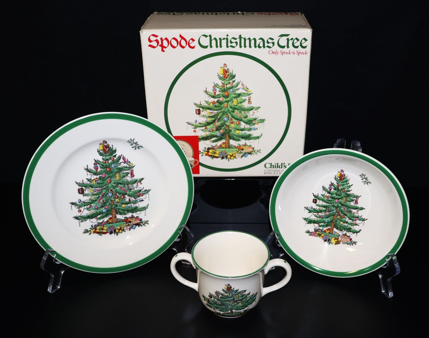 Spode Christmas Tree 3-Piece Child’s Set in Original Box – Plate, Bowl &amp; 2-Handled Mug | Made in England